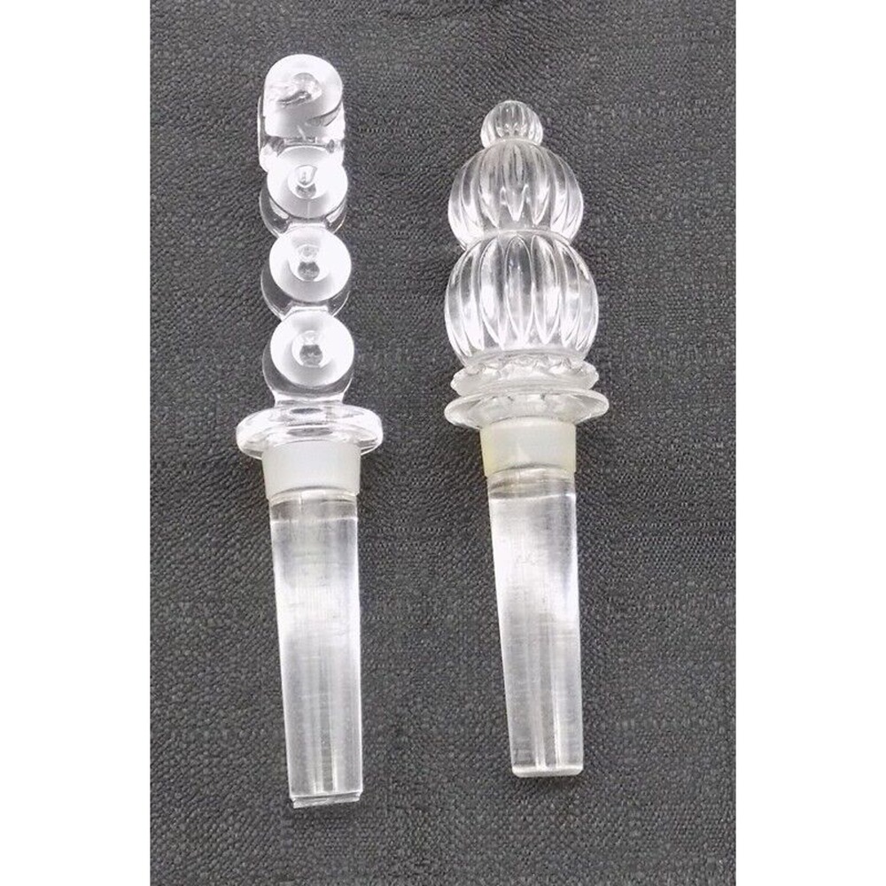 2 Mikasa Lead Crystal Wine Bottle Stoppers Monterey & 2000 Y2K Millennium Vtg